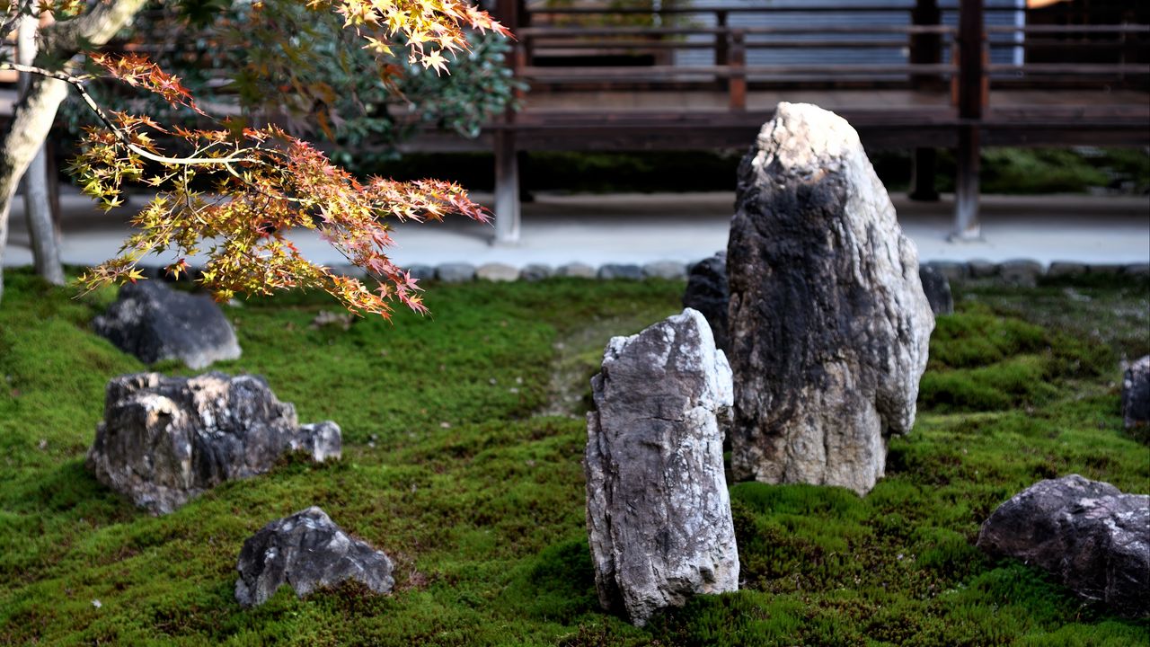 Wallpaper stones, moss, rock garden, japan