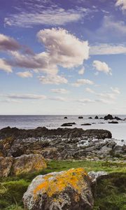 Preview wallpaper stones, moss, shore, sea, nature