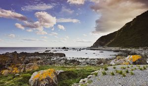 Preview wallpaper stones, moss, shore, sea, nature