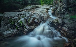 Preview wallpaper stones, moss, waterfall, nature