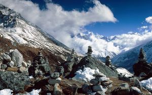 Preview wallpaper stones, mountains, balance, height, himalayas, nepal