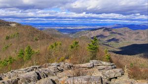 Preview wallpaper stones, mountains, trees, clouds