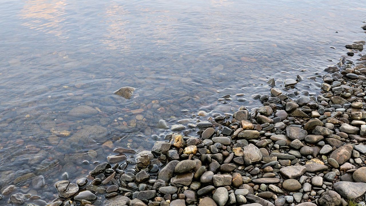 Wallpaper stones, pebble, water, coast, bottom, transparent, humidity