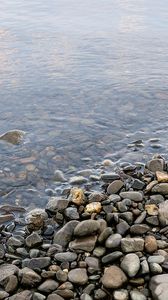 Preview wallpaper stones, pebble, water, coast, bottom, transparent, humidity