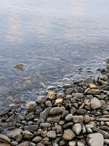 Preview wallpaper stones, pebble, water, coast, bottom, transparent, humidity