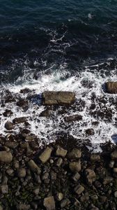 Preview wallpaper stones, pebbles, coast, sea, foam