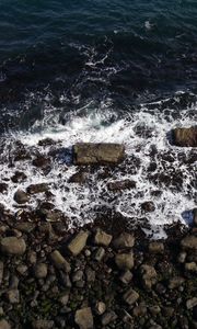 Preview wallpaper stones, pebbles, coast, sea, foam