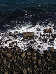 Preview wallpaper stones, pebbles, coast, sea, foam