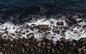 Preview wallpaper stones, pebbles, coast, sea, foam