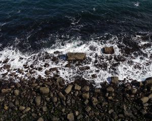 Preview wallpaper stones, pebbles, coast, sea, foam