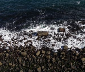 Preview wallpaper stones, pebbles, coast, sea, foam