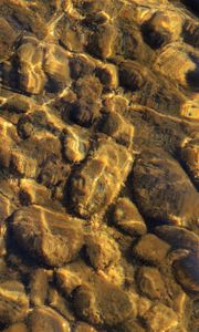 Preview wallpaper stones, pebbles, glare, water, bottom, underwater