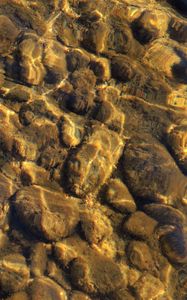 Preview wallpaper stones, pebbles, glare, water, bottom, underwater