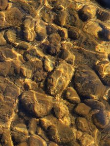Preview wallpaper stones, pebbles, glare, water, bottom, underwater