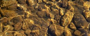 Preview wallpaper stones, pebbles, glare, water, bottom, underwater