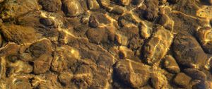 Preview wallpaper stones, pebbles, glare, water, bottom, underwater