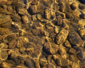 Preview wallpaper stones, pebbles, glare, water, bottom, underwater