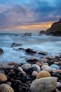 Preview wallpaper stones, pebbles, shore, sea, fog