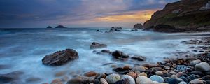 Preview wallpaper stones, pebbles, shore, sea, fog