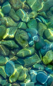 Preview wallpaper stones, pebbles, water, glare, distortion