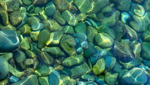Preview wallpaper stones, pebbles, water, glare, distortion