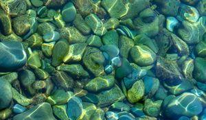 Preview wallpaper stones, pebbles, water, glare, distortion