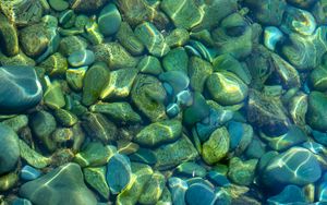 Preview wallpaper stones, pebbles, water, glare, distortion