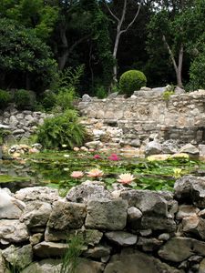Preview wallpaper stones, pond, china, garden, water-lilies, harmony, lamp