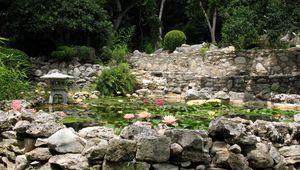 Preview wallpaper stones, pond, china, garden, water-lilies, harmony, lamp