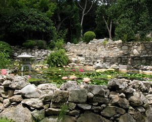 Preview wallpaper stones, pond, china, garden, water-lilies, harmony, lamp