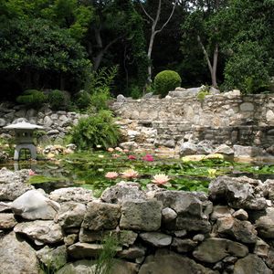 Preview wallpaper stones, pond, china, garden, water-lilies, harmony, lamp