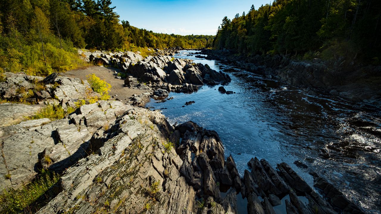 Wallpaper stones, relief, river, forest, trees