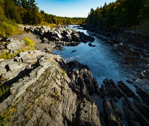 Preview wallpaper stones, relief, river, forest, trees