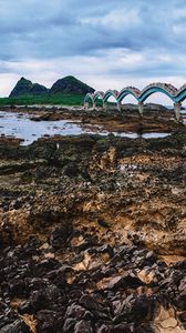 Preview wallpaper stones, river, bridge, rocks