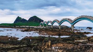 Preview wallpaper stones, river, bridge, rocks
