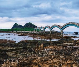 Preview wallpaper stones, river, bridge, rocks