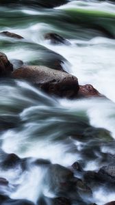 Preview wallpaper stones, river, cascade, water, nature