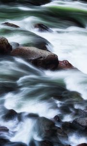 Preview wallpaper stones, river, cascade, water, nature