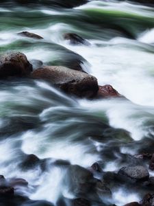 Preview wallpaper stones, river, cascade, water, nature