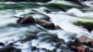 Preview wallpaper stones, river, cascade, water, nature