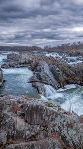 Preview wallpaper stones, river, cascade, relief, nature