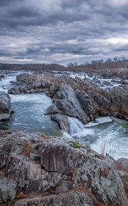Preview wallpaper stones, river, cascade, relief, nature