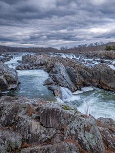 Preview wallpaper stones, river, cascade, relief, nature