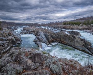 Preview wallpaper stones, river, cascade, relief, nature