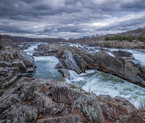 Preview wallpaper stones, river, cascade, relief, nature