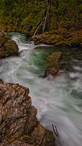 Preview wallpaper stones, river, foam, long exposure