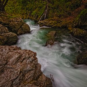 Preview wallpaper stones, river, foam, long exposure