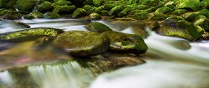 Preview wallpaper stones, river, long exposure, moss