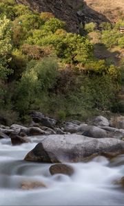 Preview wallpaper stones, river, long exposure, landscape