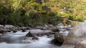 Preview wallpaper stones, river, long exposure, landscape